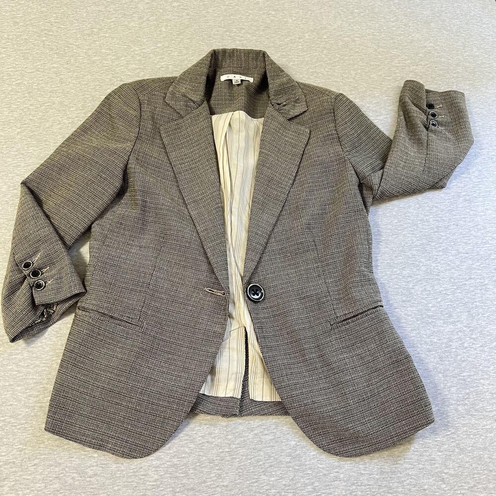 Cabi Blazer Womens 4 Brown Black Single Button 3/4 Sleeve Ruched Casual Career